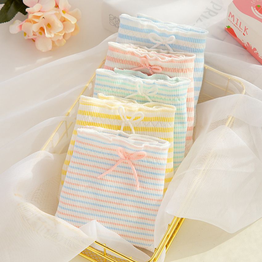 Quần lót nữ cotton kẻ sọc, quần chíp đính nơ cực kì cute, quần lót chất liệu mềm mại thoáng mát Kingshop L123
