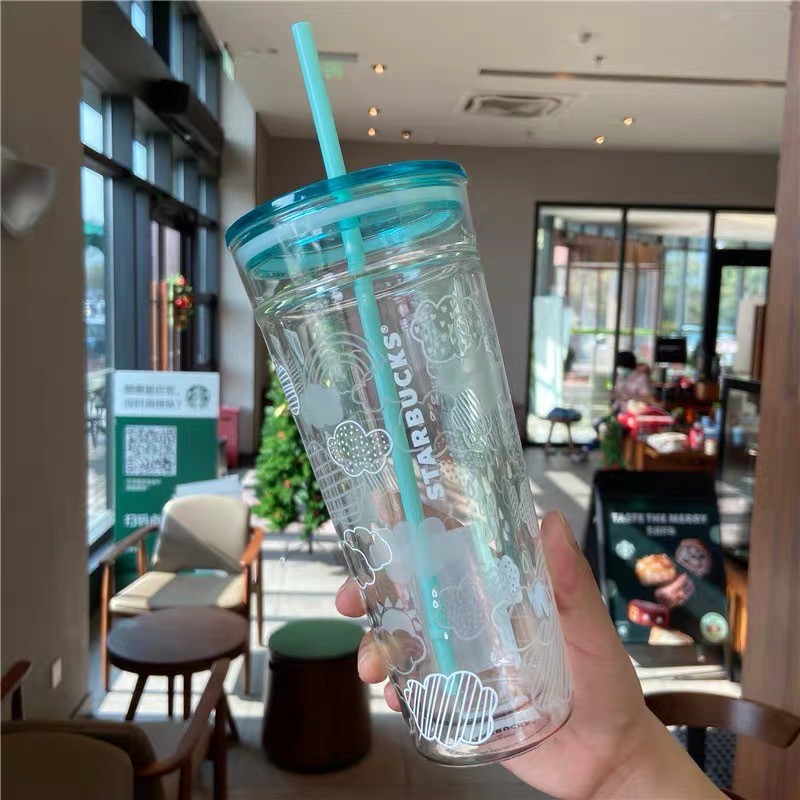 Ly thủy tinh STARBUCKS 2 lớp Korea Summer Cloud 2020 Dung tích 590ml size Veti