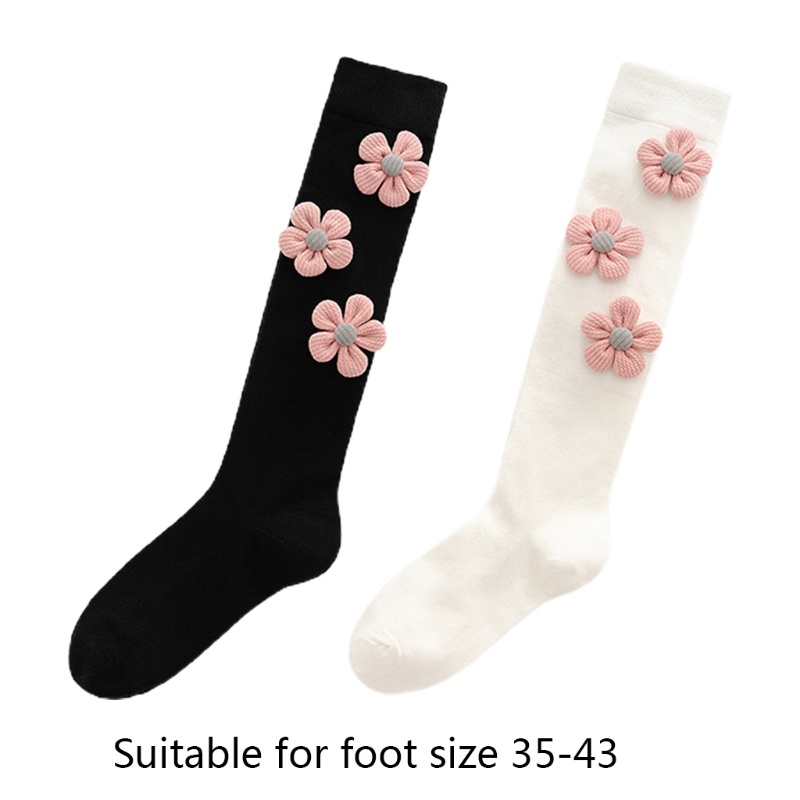 Vớ Dài Qua Gối Vải Cotton Dệt Kim Mỏng Họa Tiết Hoa 3D Kiểu Lolita Nhật Bản Dễ Thương Cho Nữ Sinh