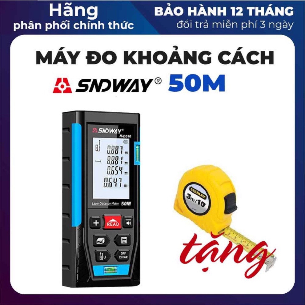 Máy đo khoảng cách Laze - Thước đo khoảng cách Laser SNDWAY 50M  [Hàng cao cấp 2 bọt thủy cân bằng]