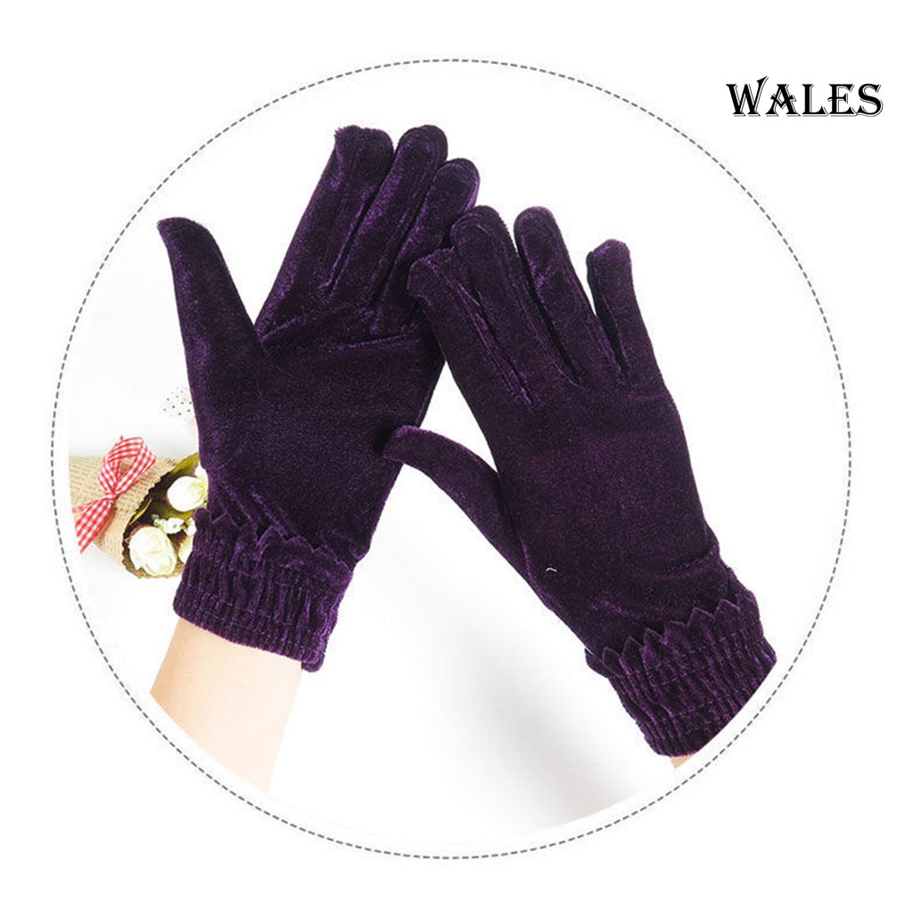 Găng tay nhung màu trơn co giãn cho nữ