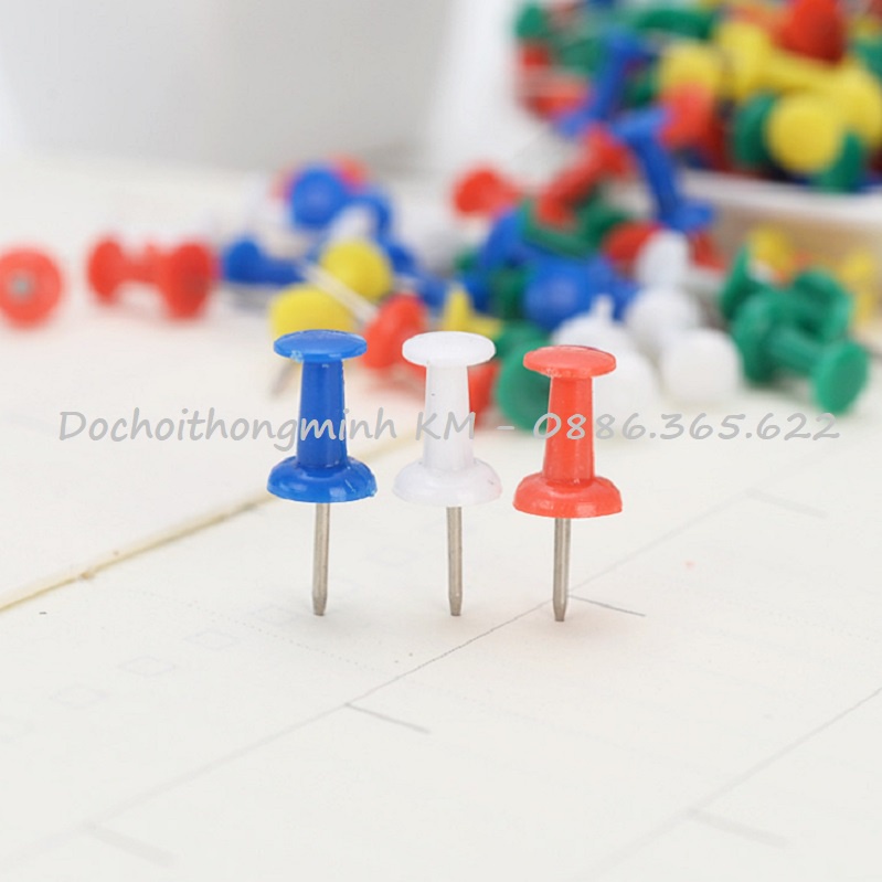 Set 30 Đinh ghim mũ nhựa, đinh ghim bảng nỉ