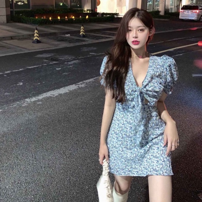 Đầm chữ a hoa nhí tay ngắn mini Emilyshop