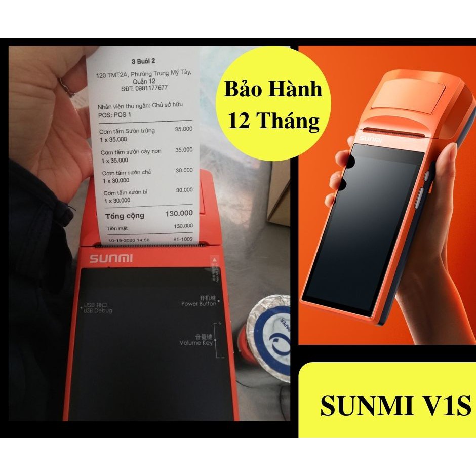 Máy tính tiền cầm tay sunmi v1s dùng cho- grap - now - baemin - pos365 - sapo