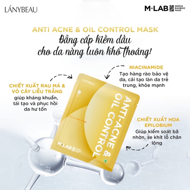 Bộ Đôi Mặt nạ dưỡng da ngừa mụn, kiểm soát dầu LÁNYBEAU MLAB Derma Bamboo Anti Acne & Oil Control 2 hộp 14 miếng (28g/m) | BigBuy360 - bigbuy360.vn