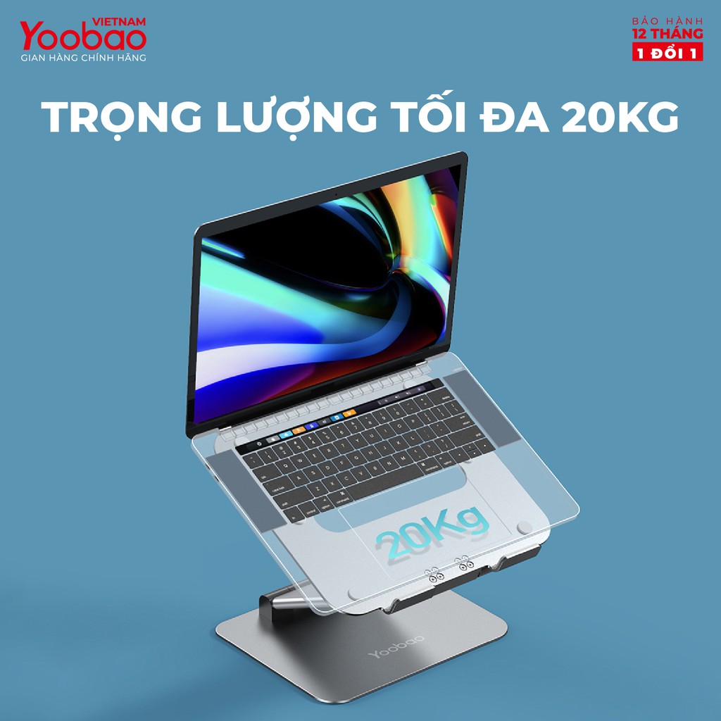 Giá đỡ laptop nhôm Yoobao PB-03 Điều chỉnh độ cao Tản nhiệt laptop - Hàng phân phối chính hãng Bảo hành 12 tháng 1 đổi 1