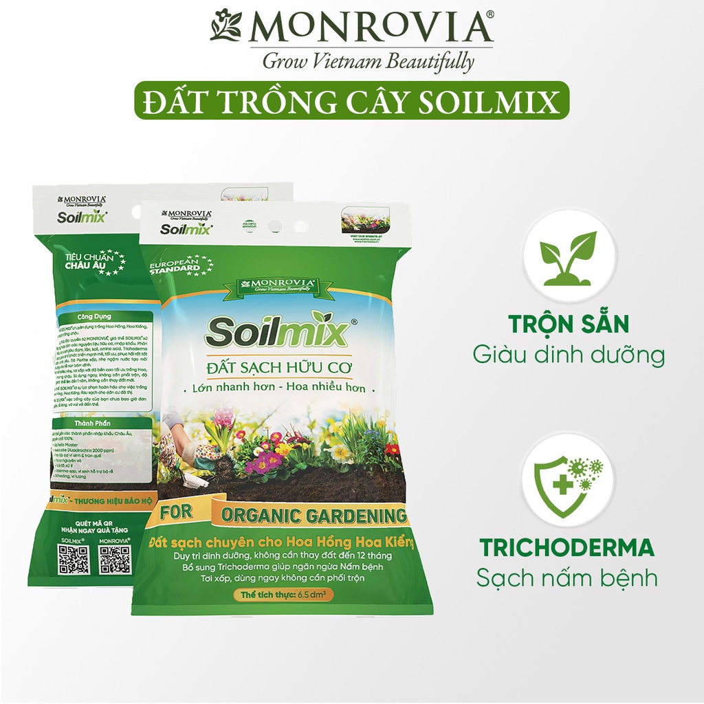 Đất Trồng Cây Soilmix Monrovia Cho Kiểng Lá, Hoa Hồng, Sen Đá, Rau Hữu Cơ, Bổ Sung Nấm Đối Kháng, Đá Perlite