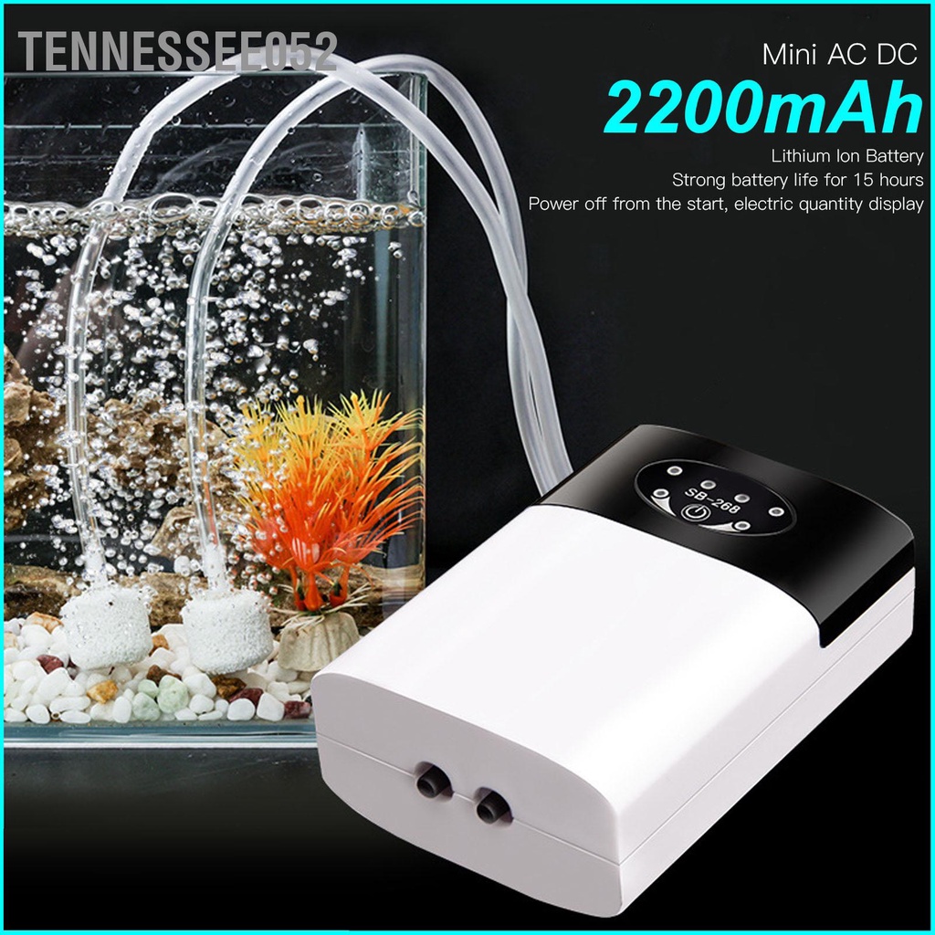 Tennessee052 Máy bơm oxy hồ cá Tắt tiếng AC DC Sạc kép Mức tiêu thụ thấp Ổn định sục khí bể mini