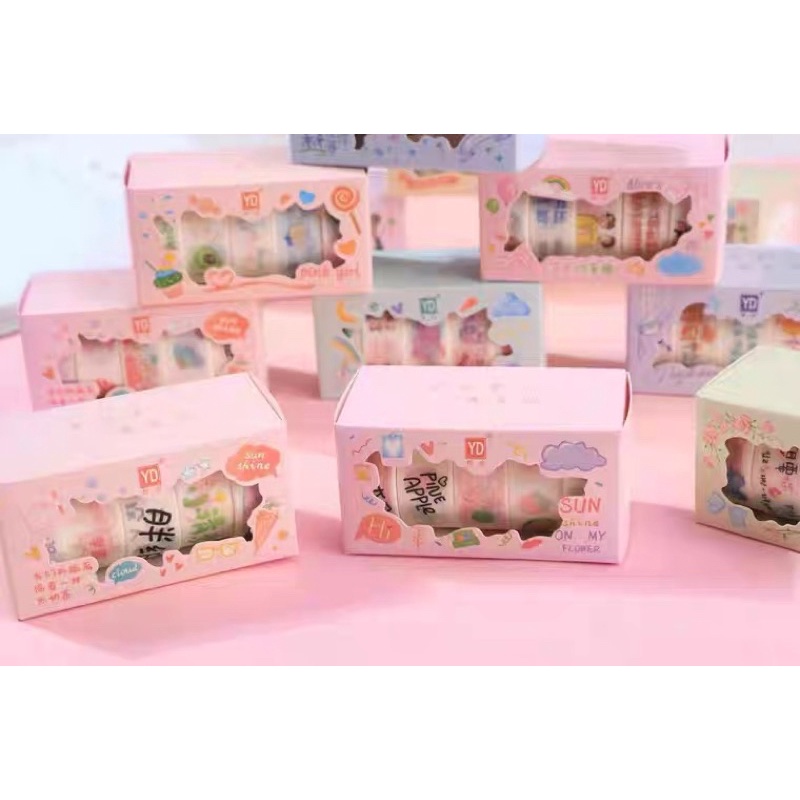 Set 4 cuộn băng dính hình đáng yêu trang trí sổ tay (Giao hình ngẫu nhiên) gồm bản 0.5cm/1cm/1.5cm/2cm/3cm