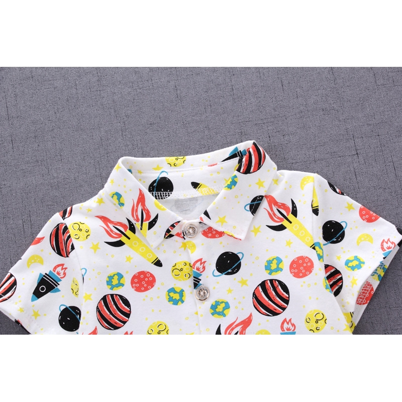 New fashion boy lapel cotton short sleeve + shorts two-piece suit children handsome summer children