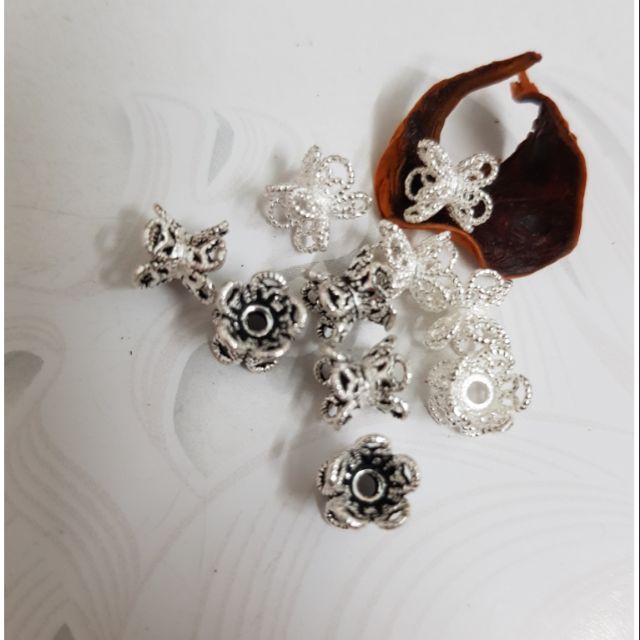 Charm bạc ốp đôi hoa 5 cánh 7mm