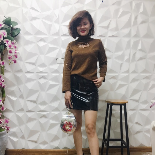 Áo len đính đá ( có màu Nâu - Cam đất )