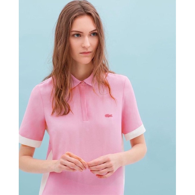 ÁO POLO LCT HỒNG PHỐI TRẮNG CHO NỮ