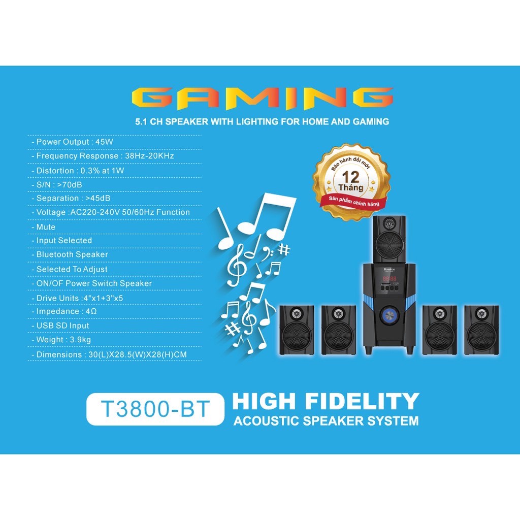 Loa Vi Tính Loa Máy Tính 5.1 Bosston T3800-BT Led RGB Kết Nối Bluetooth  - BẢO HÀNH 12 THÁNG