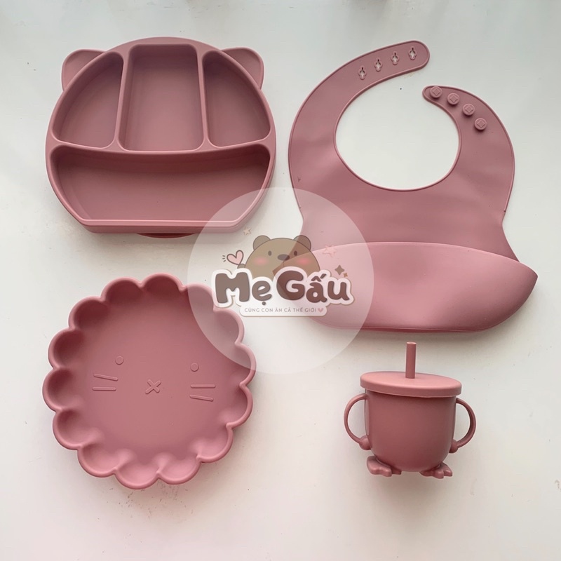 Khay ăn dặm silicone hình hoa có đế hít