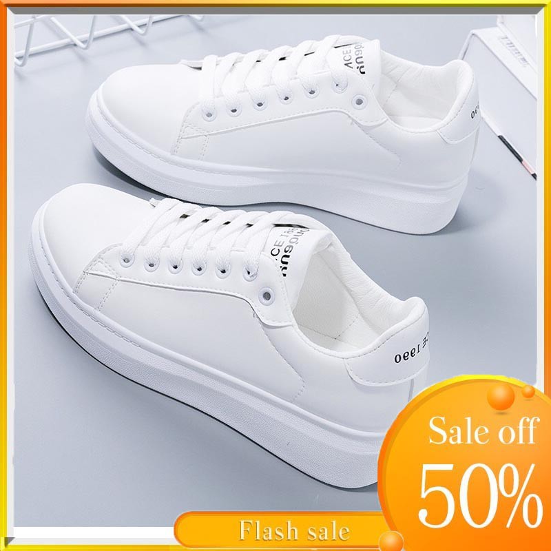 Giày thể thao nữ đế độn basic cao 4cm êm chân đi học đi làm đi chơi đơn giản màu trắng