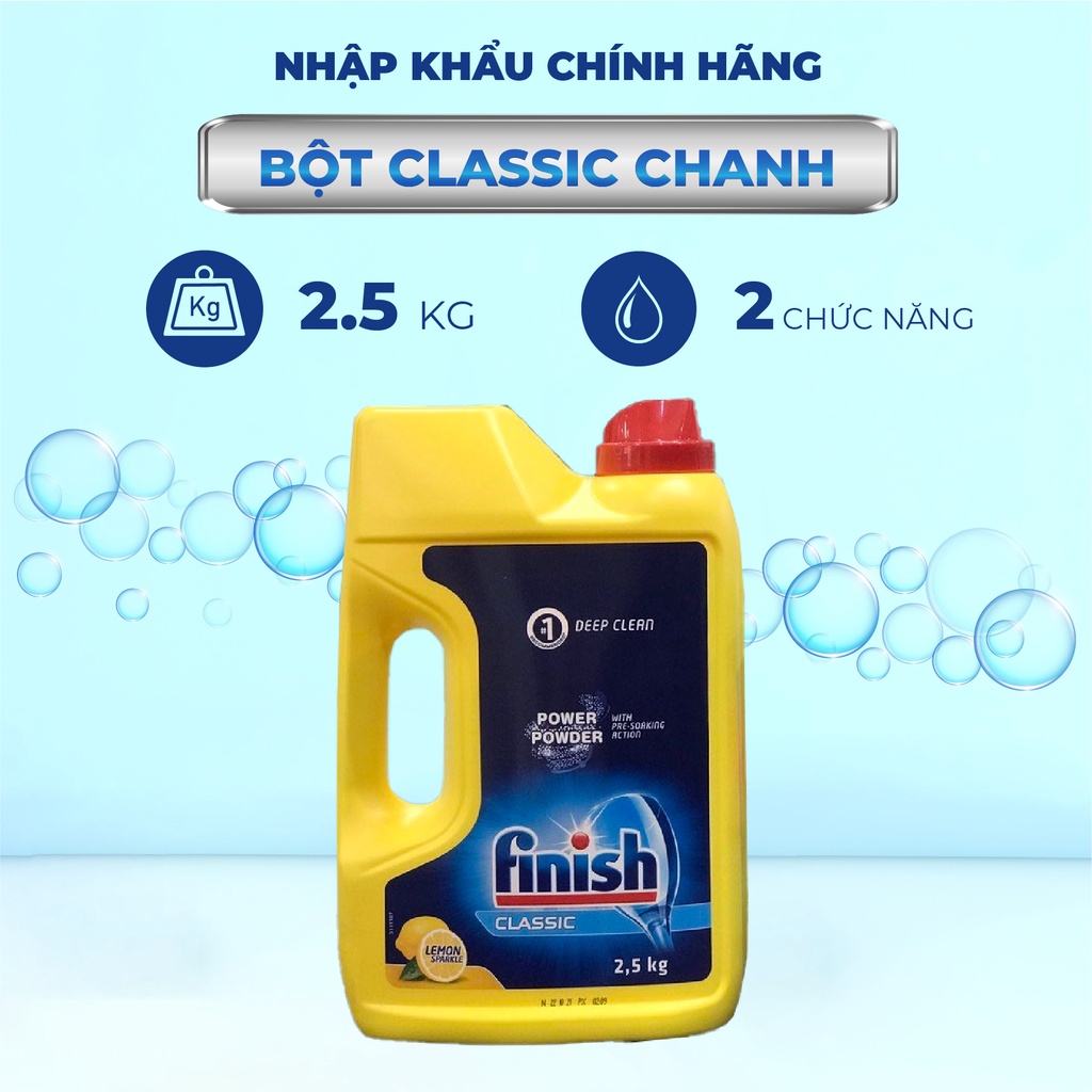 COMBO FINISH: Bột 2,5kg + Muối 1,5kg + Bóng 750ml + Vệ sinh 250ml