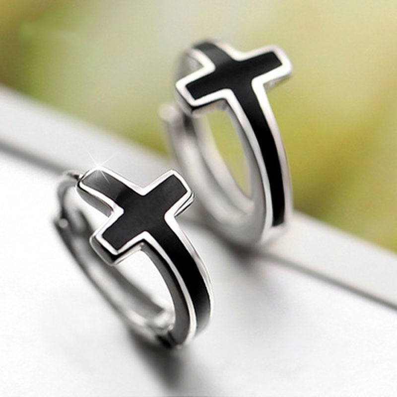 Bông Tai Hình Thánh Giá Màu Đen Phong Cách Hip hop Thời Trang Cho Nam Và Nữ