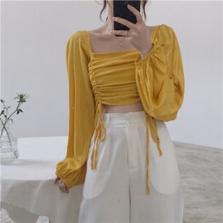 Áo croptop tay dài dây rút