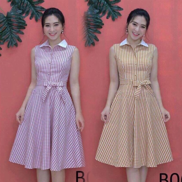 🍒Đầm caro kate sơmi sn (Free/big size XL, XXL)