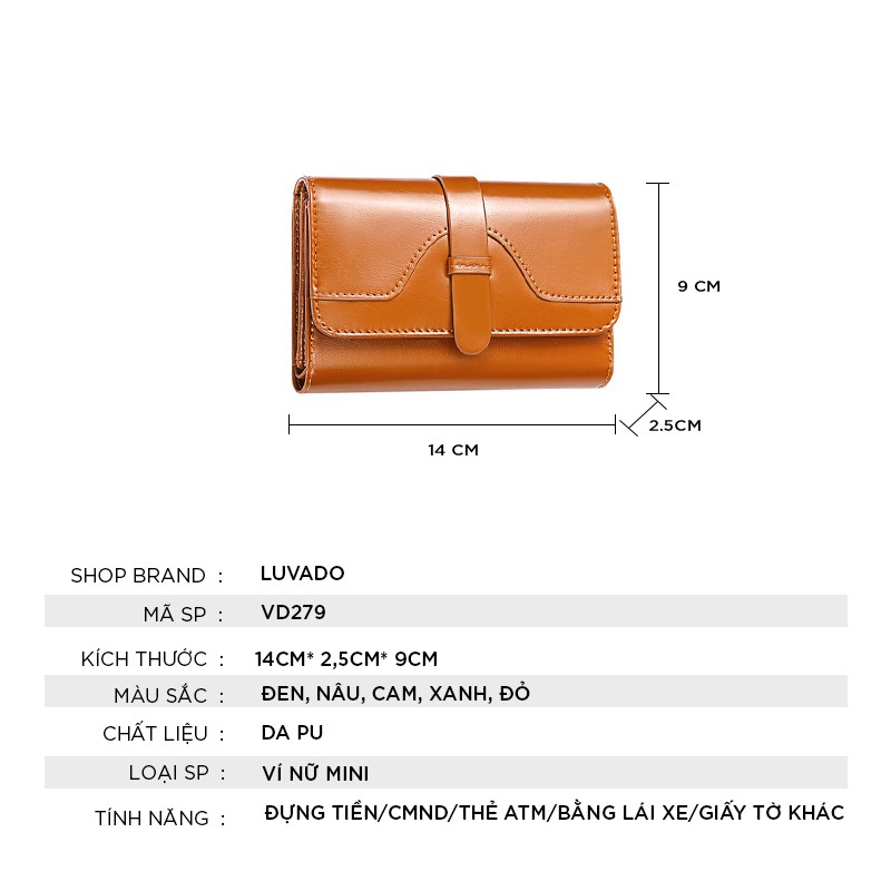 Ví nữ đẹp cầm tay mini da thật cao cấp BANYANU nhỏ gọn bỏ túi LUVADO VD279 | BigBuy360 - bigbuy360.vn