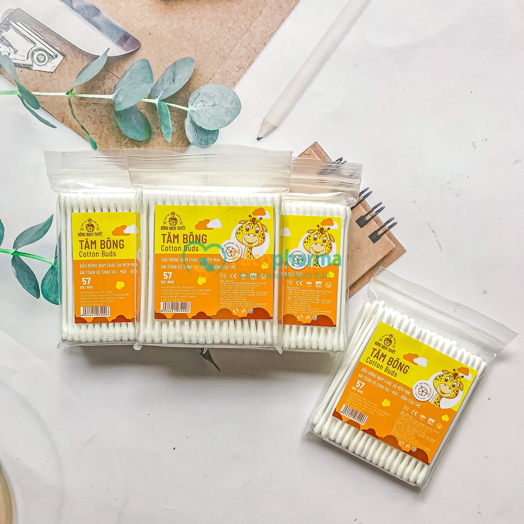 Tăm bông trẻ em bông bạch tuyết mềm mại an toàn vệ sinh tai mắt rốn của trẻ