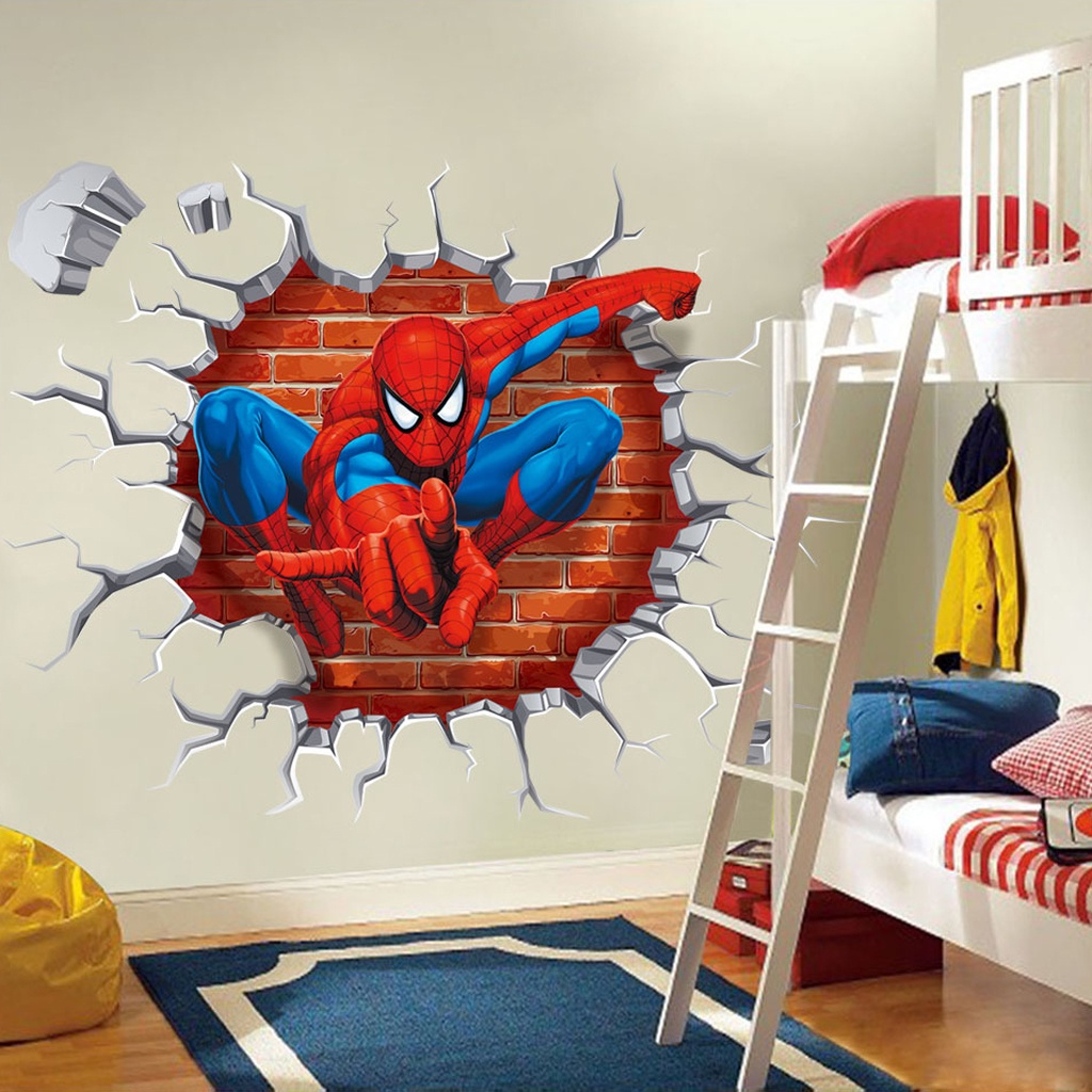 Decal dán tường người nhện, tranh dán tường spider man 3D trang trí phòng cho bé C105