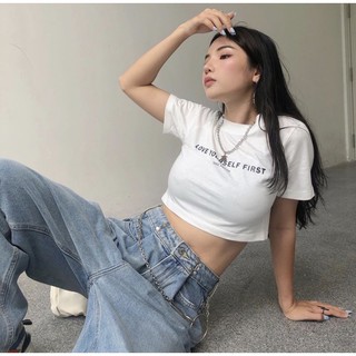 Áo Croptop Basic In Chữ Love Yourself A90