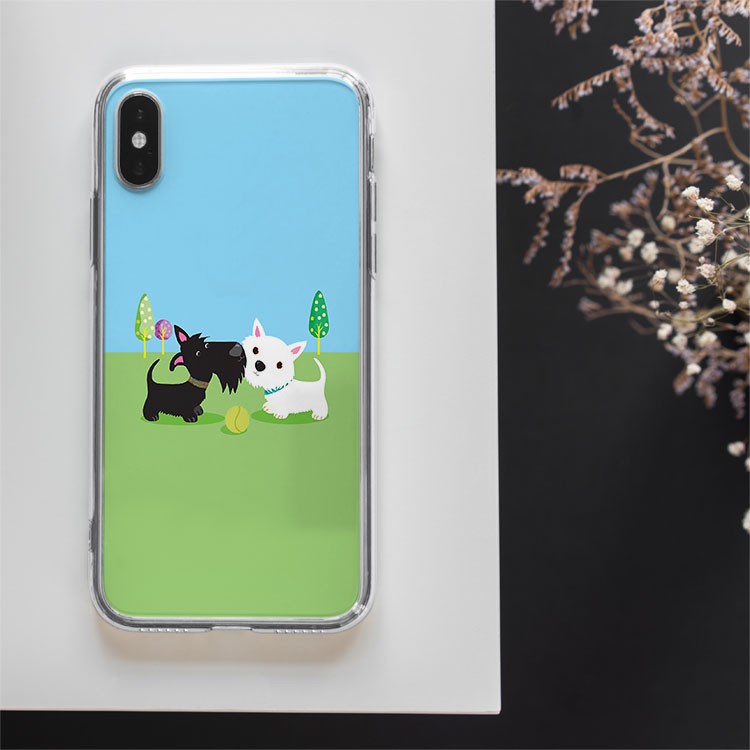 Ốp lưng Hai chú chó nhỏ và quả tennis. Dễ thương, độc đáo Iphone từ 5 đến Xs Max/11/11 Promax/12/12 Promax CHUSPO21091