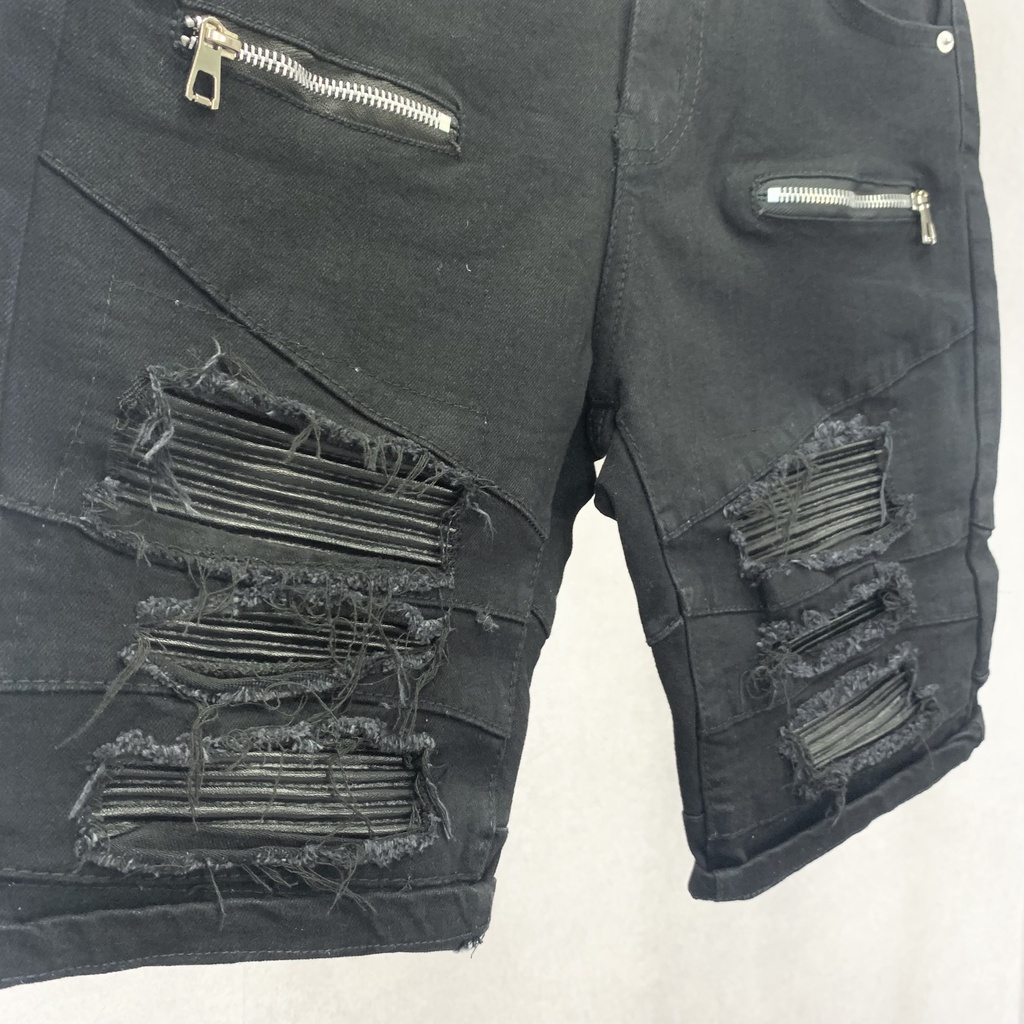 Quần Short Ngố Nam Rách Lót Da Nhăn Khoá Zip Đùi QS07P