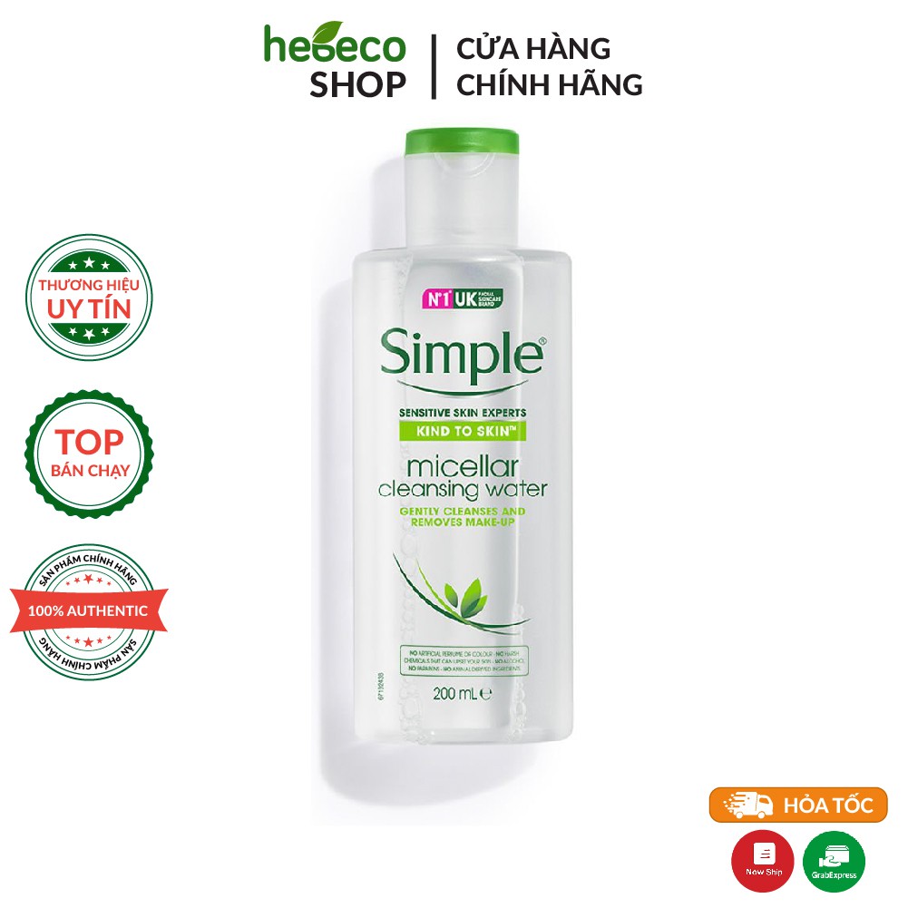 Nước Tẩy Trang Làm Sạch Sâu Và Cấp nước Simple Micellar Cleansing Water 200ml - Anh Chính Hãng