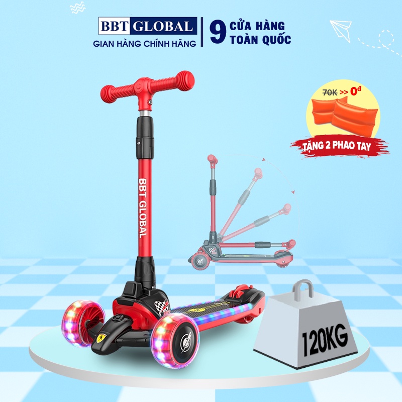 Xe trượt scooter cho bé, cao cấp có nhạc và đèn, 3 bánh to phát sáng vĩnh cửu BBT GLOBAL