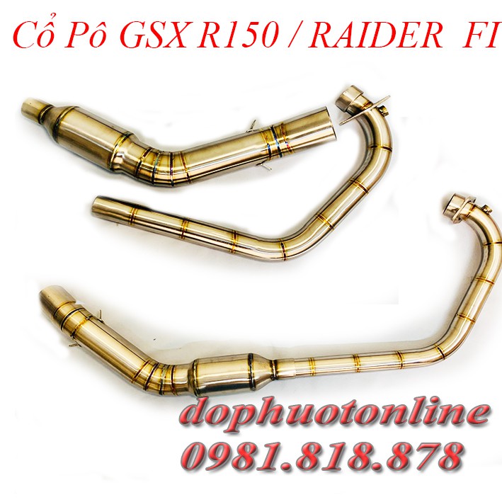 Cổ Pô GSX R150, Raider Fi - Bầu Tổ Ong- inox 304 <DPOL>