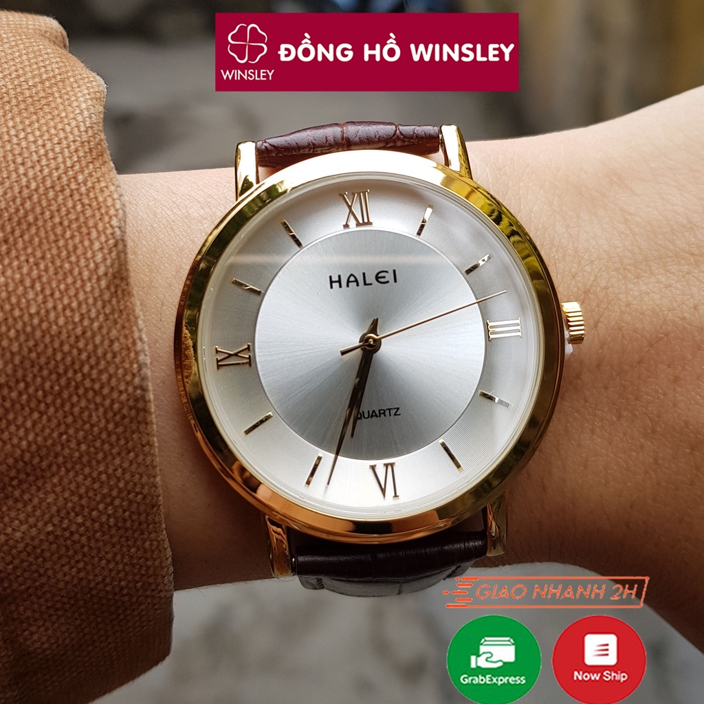 Đồng hồ nam đeo tay dây da chính hãng Halei mạ vàng thời trang giá rẻ - Hàng nhập khẩu