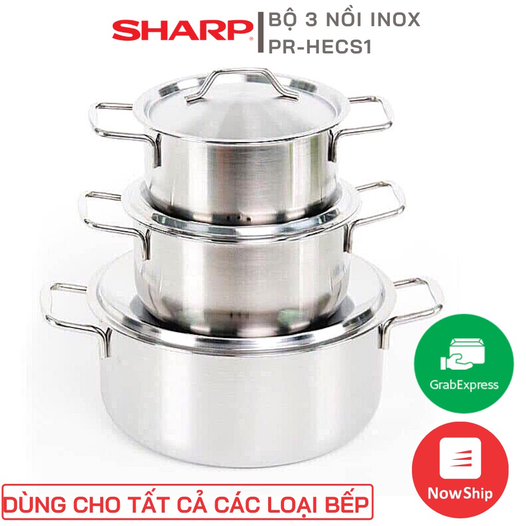 Combo 3 nồi sharp quà tặng chống rỉ cao cấp 24cm 20cm 16cm cho tất cả bếp