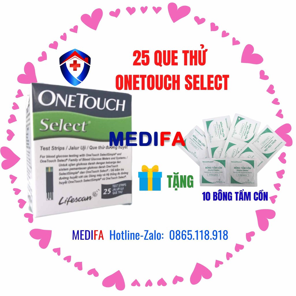 ✨💎Hộp 25 que thử đường huyết One Touch Select 🎁TẶNG 10 bông tẩm cồn 💎Hàng chính hãng💎Đầy đủ tem mác💎Giá tốt nhất 💎