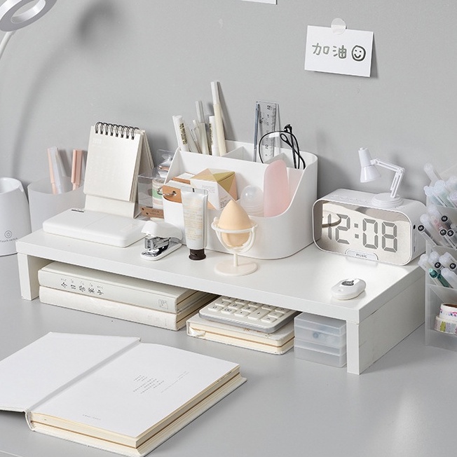 Kệ máy tính decor bằng gỗ để bàn làm việc đa chức năng dùng để kê màn hình đặt trên bàn học, để đồ dùng