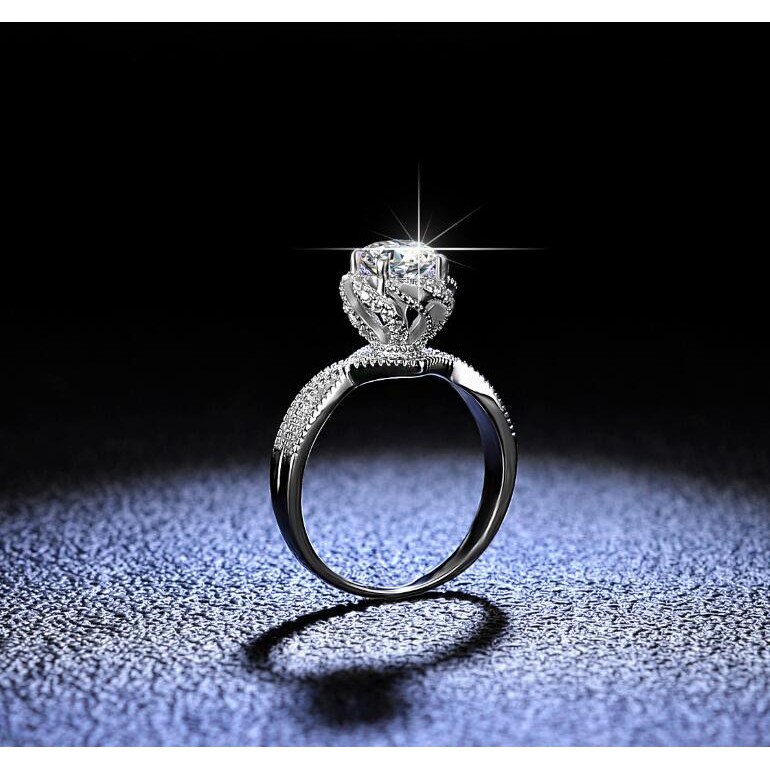 Nhẫn Mạ Bạc S925 Hình Hoa Hồng 1 carat Cổ Điển Thời Trang Cho Nữ