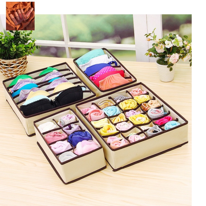 (order nhanh) Hộp 6 - 8 - 24 Ô Đựng Đồ Lót, Tất Vớ, Găng Tay Bằng Vải Không Dệt/ Khay Xếp Quần Áo Chia Ngăn Để Tủ Đồ