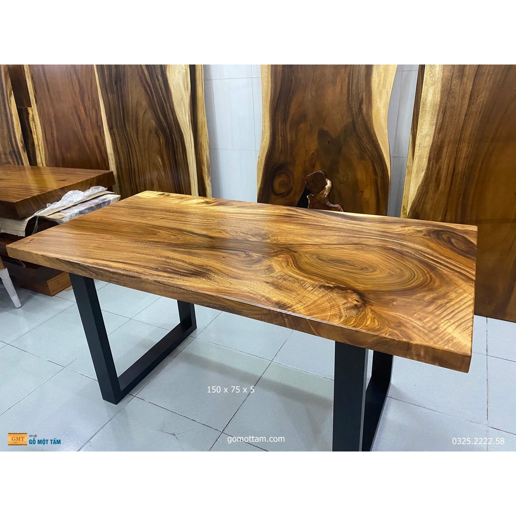 Bàn Làm Việc Gỗ Me Tây, Bàn Làm Việc Gỗ tự Nhiên, Bàn ăn Gỗ Me Tây, Bàn Ăn Gỗ Tự Nhiên Dài 1,5m Rộng 75cm Dày 5cm