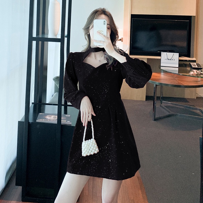 Đầm Nhung Phối Khóa Kéo Thiết Kế Mới Thời Trang Dành Cho Mùa Đông