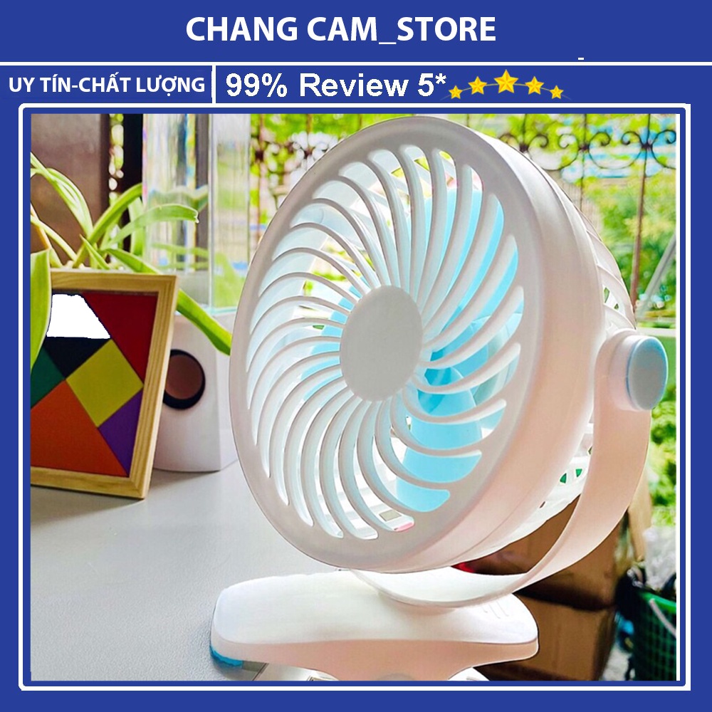 Quạt mini để bàn sạc tích điện, 3 cấp độ thế hệ mới bàn xoay 120 độ kèm dây sạc USB an toàn tiện lợi