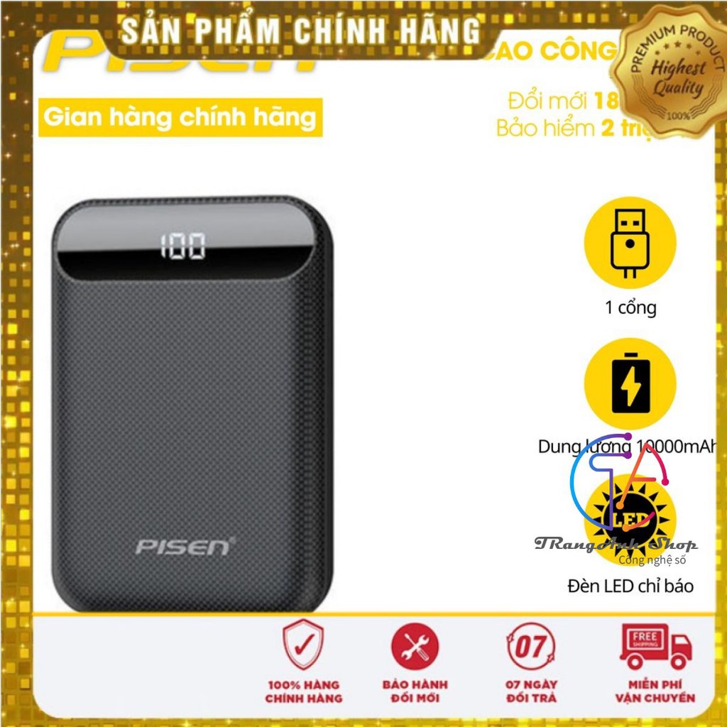 [ FREE SHIP ] Sạc dự phòng Pisen Power Box C10000 LED 10000mAh - Hàng Chính Hãng