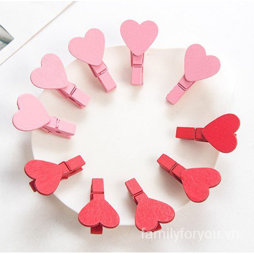 Set 12 kẹp ảnh gỗ hình trái tim đỏ xinh xắn