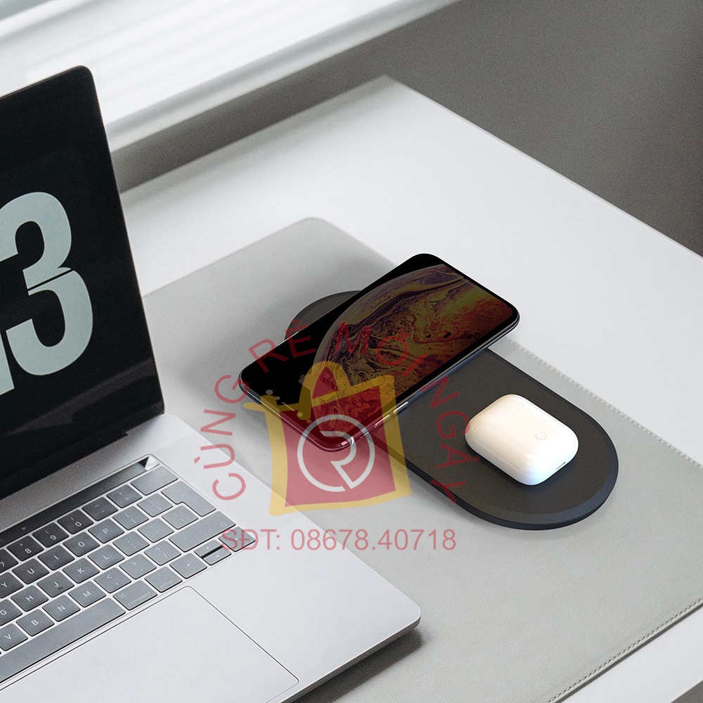 Đế sạc không dây đôi trong suốt, dock sạc nhanh 15W cho iPhone, Android, sạc được  cùng lúc 2 thiết bị