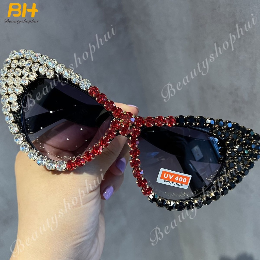 Kính Mát Gọng Lớn Đính Kim Cương Thời Trang Dành Cho Nữ