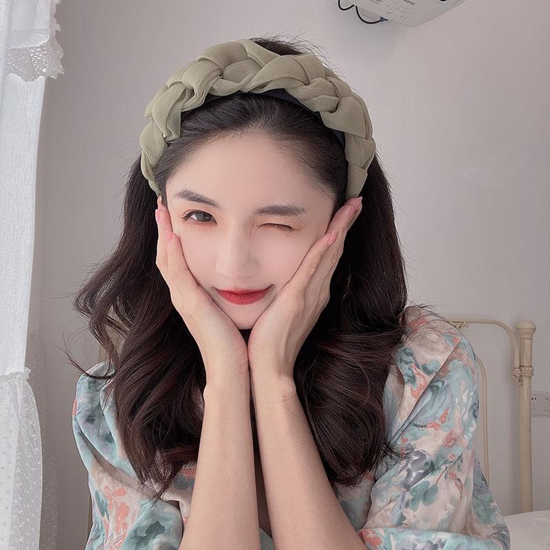 Băng Đô Cài Tóc Vải Satin Lưới Màu Trơn Không Trượt Phong Cách Vintage Cho Nữ