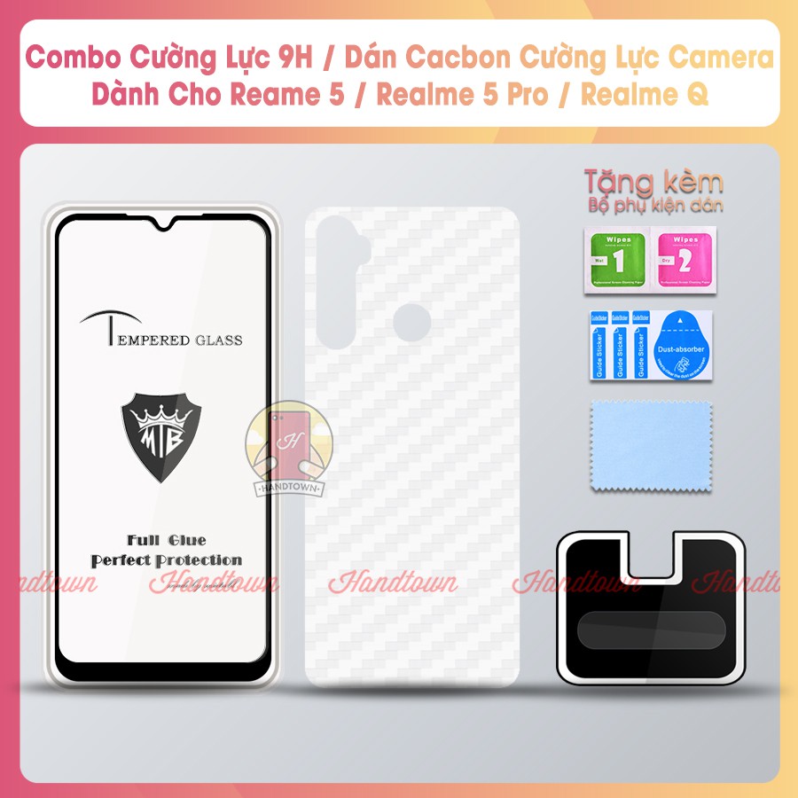 Combo Cường Lực Màn Hình, Cường Lực Camera và Dán Lưng Cacbon Realme 5 /Realme 5 pro/Realme Q Tặng Kèm Phụ Kiện Đầy Đủ