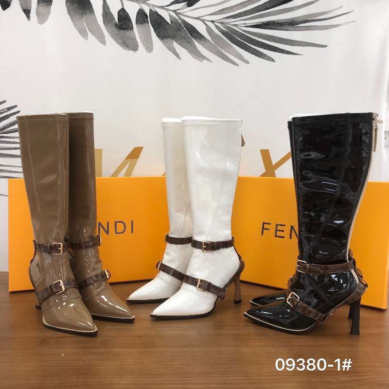 boot nữ bốt cổ cao gót nhọn mũi fendi da bóng thời trang boots gối lửng (fullbox loại 1)