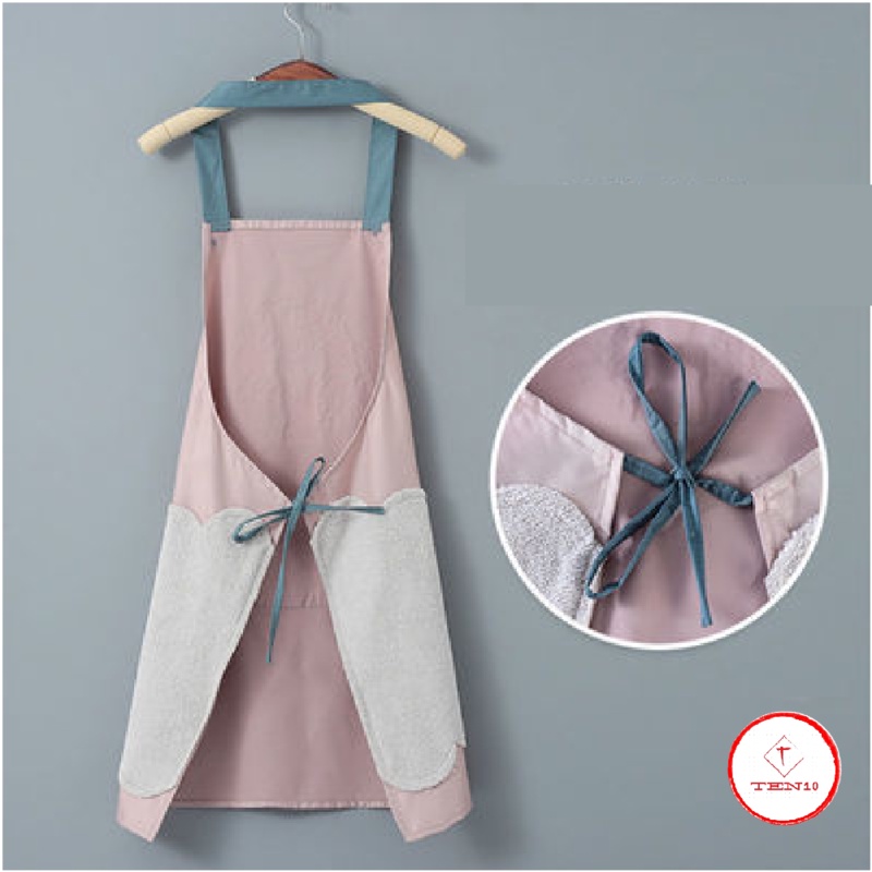 Tạp dề chống nước dùng khi nấu ăn họa tiết hoa nhí Hàn Quốc có túi lớn phía trước lau tay 2 bên có dây đeo tiện lợi
